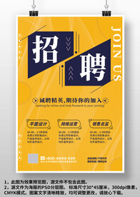 黄色几何风店面商场招聘广告海报