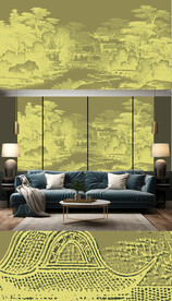 新中式轻奢楼阁山水背景轻奢壁画