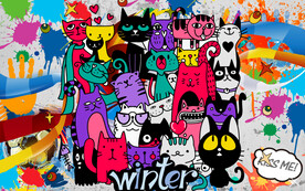 工装涂鸦猫矢量背景墙