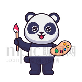 可爱卡通画家绘画的大熊猫