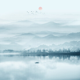意境水墨山水壁画