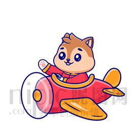 可爱卡通坐飞机的小松鼠