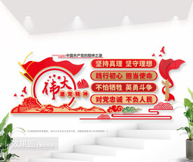 伟大建党精神竖版党建文化墙