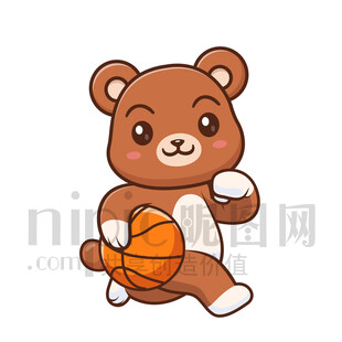可爱卡通爱运动打篮球的狗熊