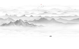 黑白写意水墨山水背景墙
