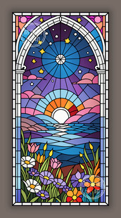 蒂凡尼教堂彩晶玻璃梦幻星空图案