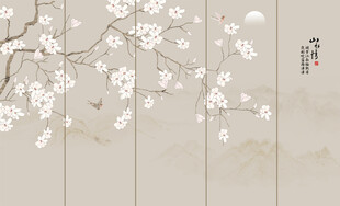 新中式工笔花鸟画背景墙