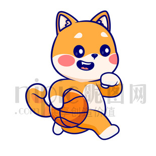 可爱卡通爱运动打篮球的狗狗