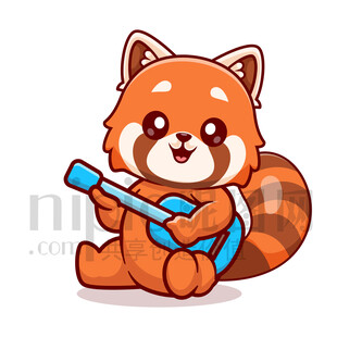 可爱卡通弹吉他的小熊猫