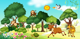 卡通动物儿童房背景墙