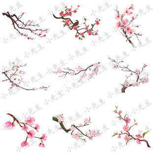 古风中国风梅花桃花插画素材