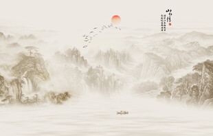 意境水墨山水装饰画背景墙