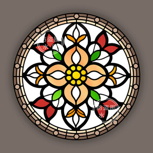 教堂蒂凡尼彩晶圆形艺术玻璃图案