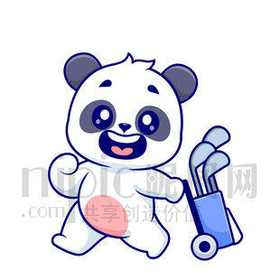 可爱卡通打高尔夫球的大熊猫