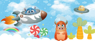 卡通宇航员动物背景墙