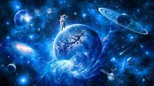 蓝色星球太空黑洞宇航员宇宙背景