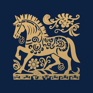 金色骏马传统花纹图案