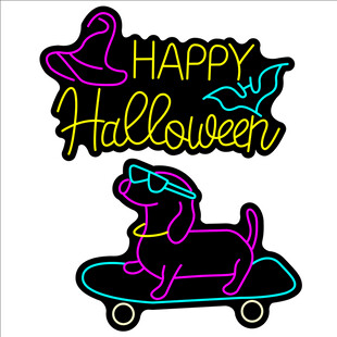 万圣节小狗滑板欢乐霓虹灯