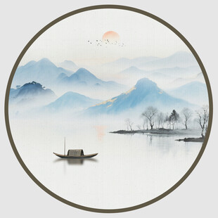 圆形山水水墨画