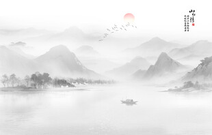 公司前台山水画背景墙