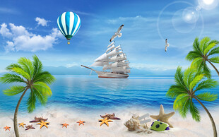 蓝天白云椰树大海背景墙