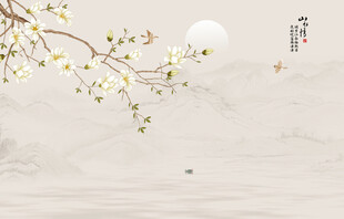 新中式工笔兰花花鸟画背景墙