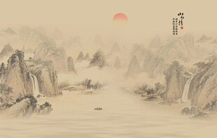 国画山水背景墙