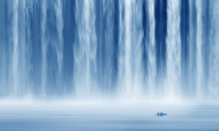 流水生财瀑布山水画幕墙