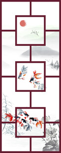 中式花鸟窗格装饰画