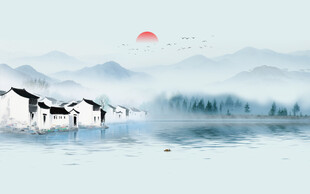 新中式水墨江南背景墙