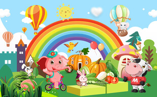 卡通美食水果店之城背景墙