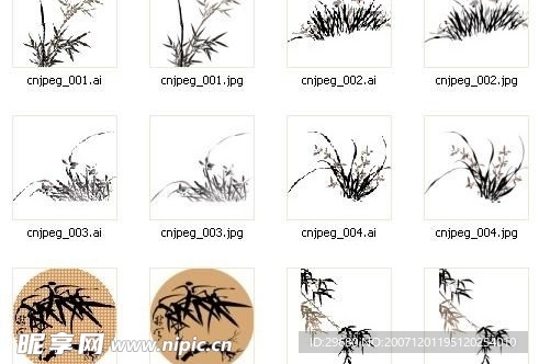 中国水墨画之植物篇AI矢量
