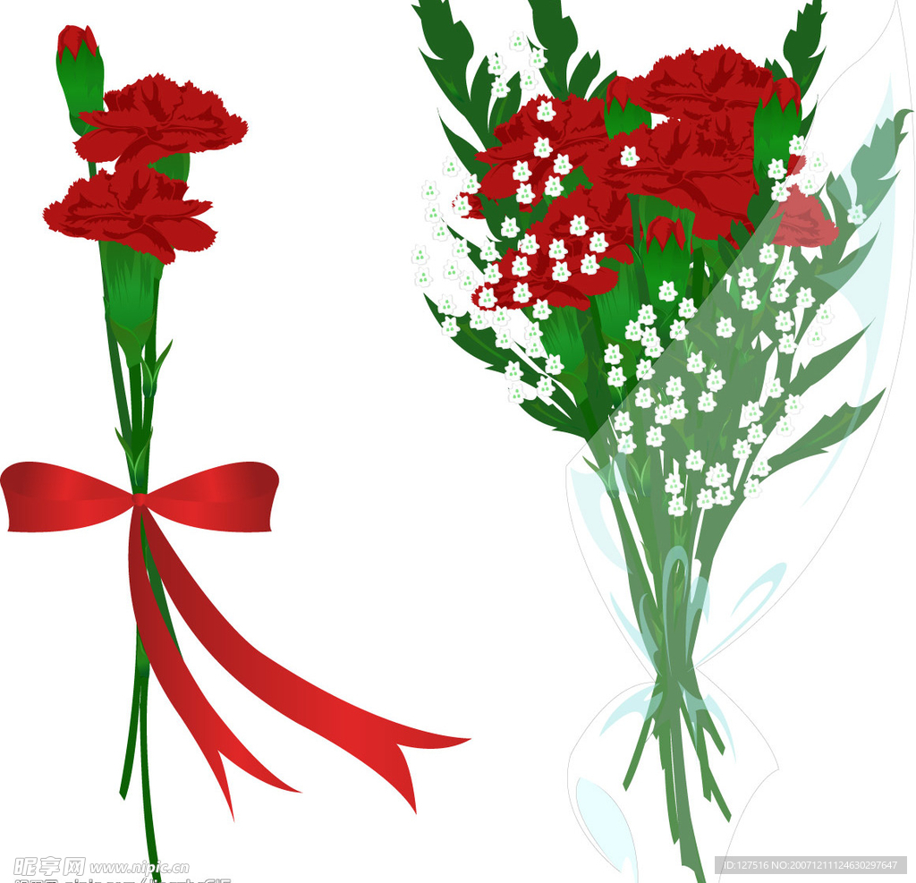 精美矢量玫瑰花和飘带