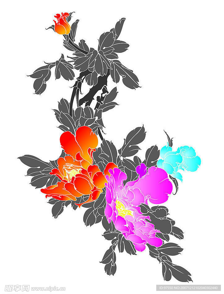 新年设计元素之福矢量牡丹