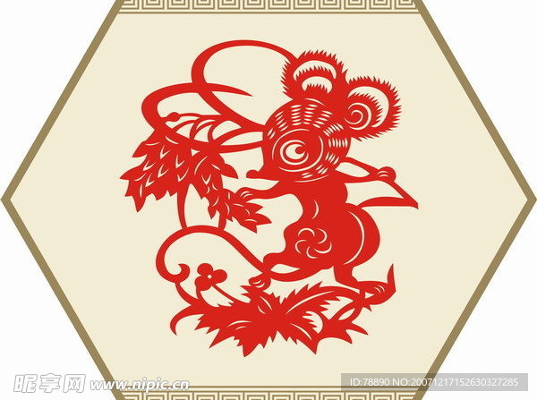 2008新春喜庆剪纸鼠矢量图2