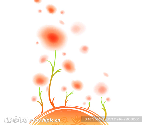潮流水墨花草花纹矢量图