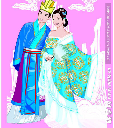 矢量传统婚礼新郎新娘