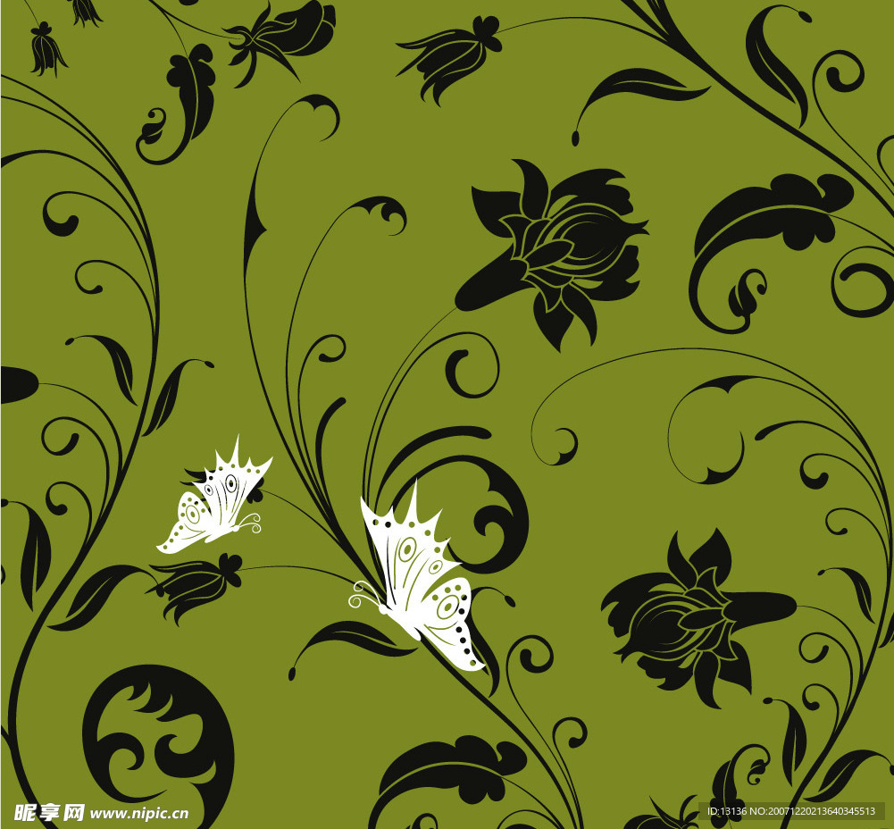 蝴蝶与花朵美丽底纹背景