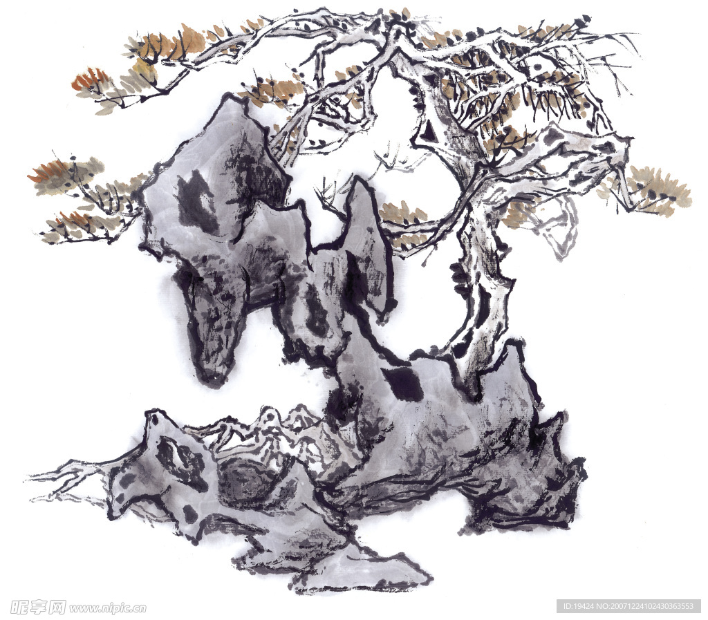 山水水墨画 松树 古松
