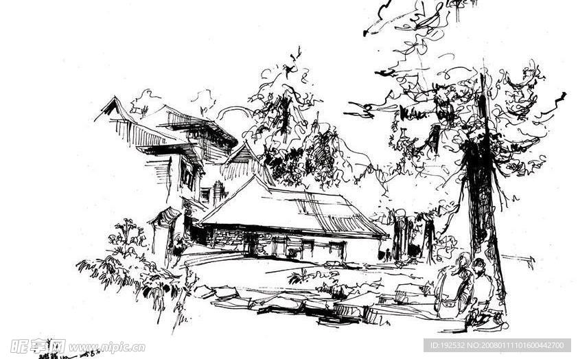 钢笔画名片素材
