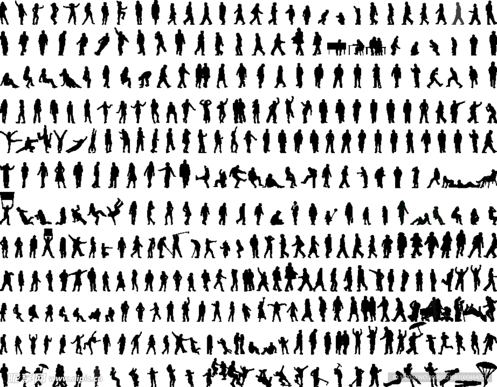 上百个各种人物剪影矢量素材