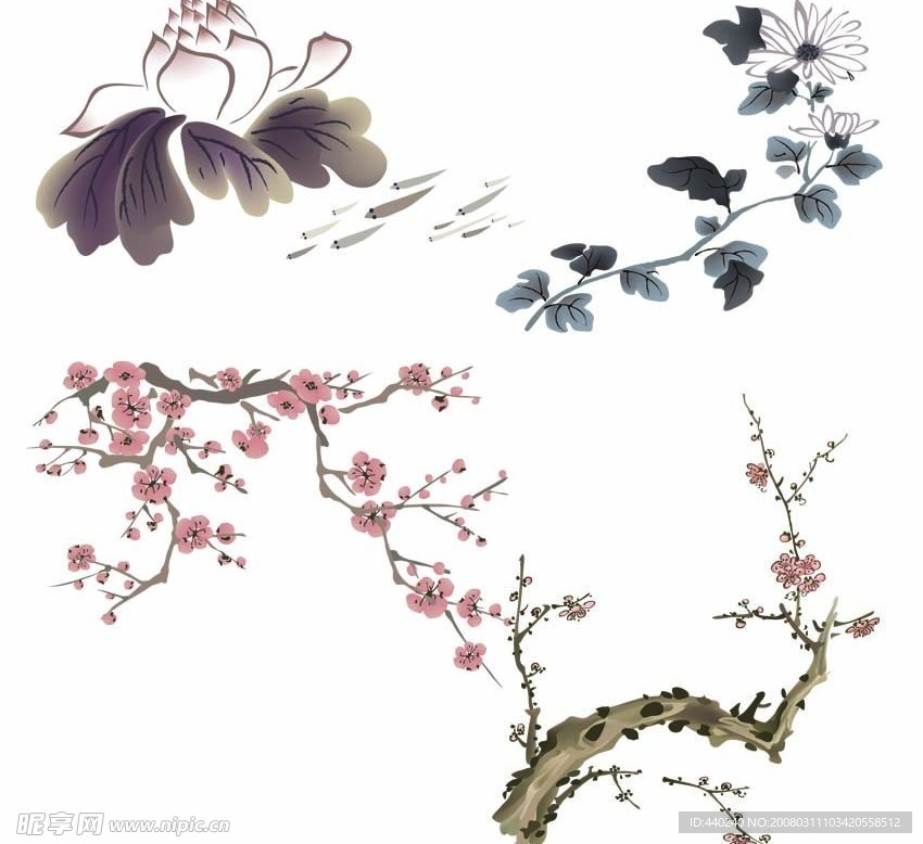 古画 水墨画 花 草 植物 竹子