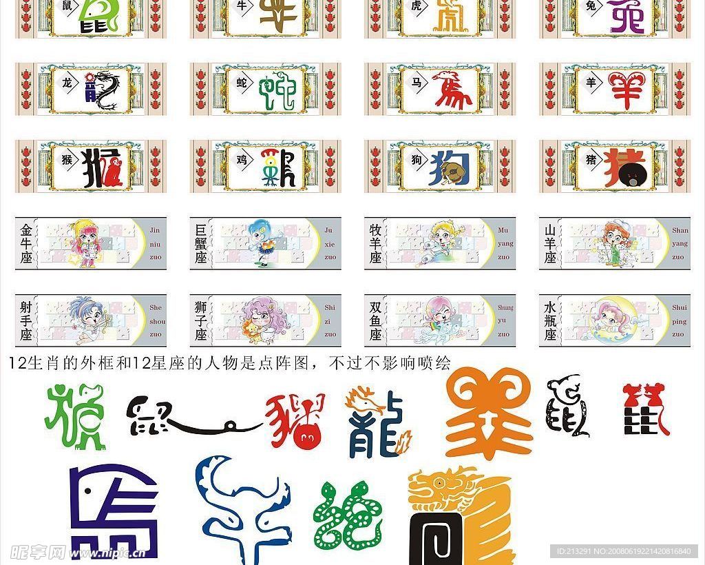 12生肖+12星座矢量