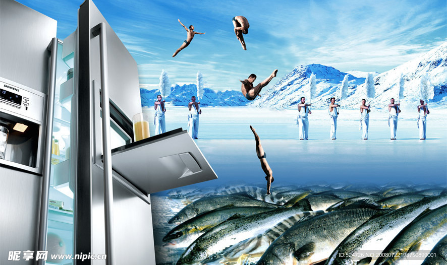 psd分层冰箱广告背景素材