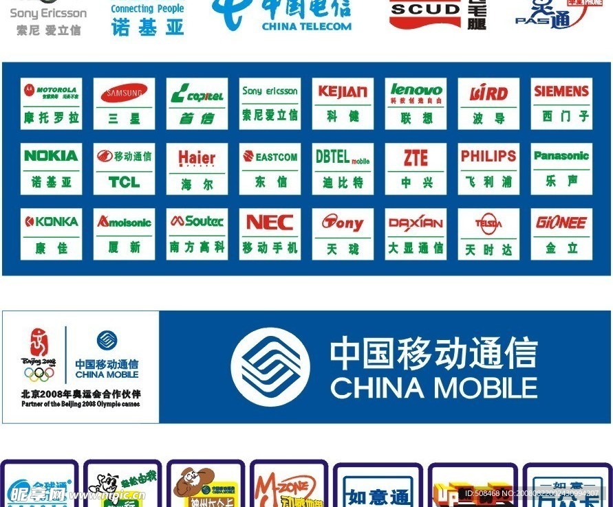 手机品牌与中国移动通信标志