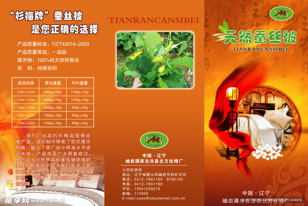 天然蚕丝被三折页宣传单正面