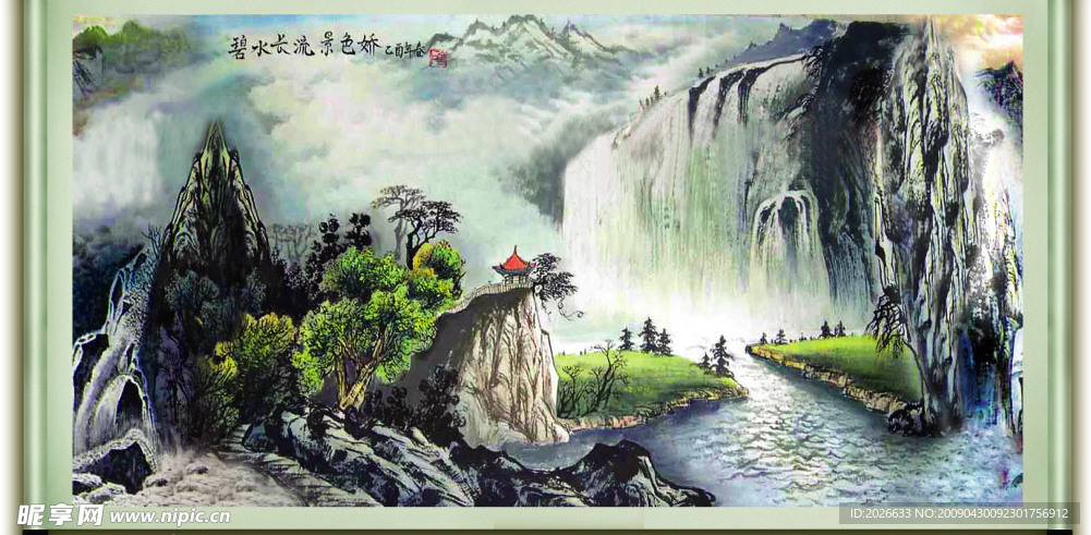 画轴山水国画水墨画