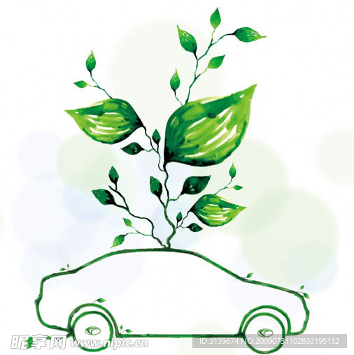 原创手绘绿色环保汽车