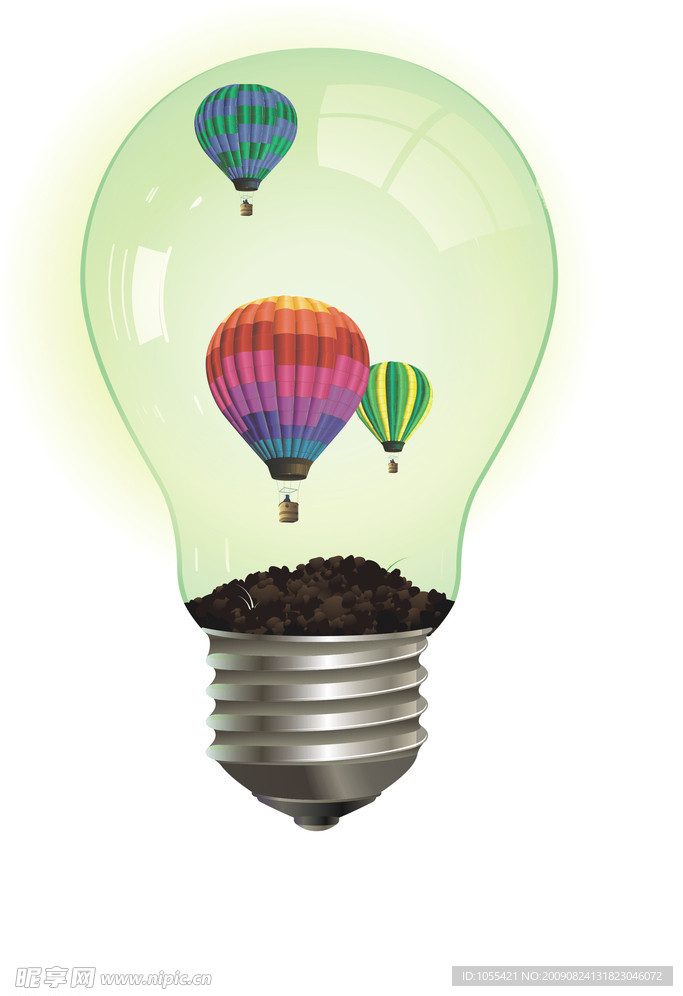 灯泡与热气球环保主题PSD分层素材
