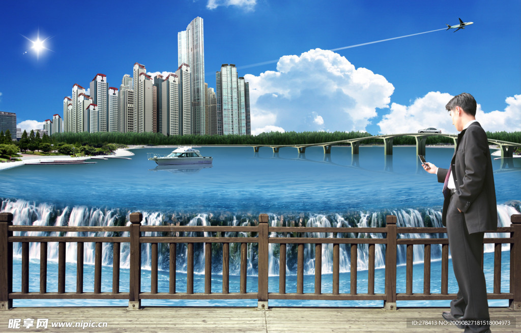 房地产 商业人物 湖 瀑布